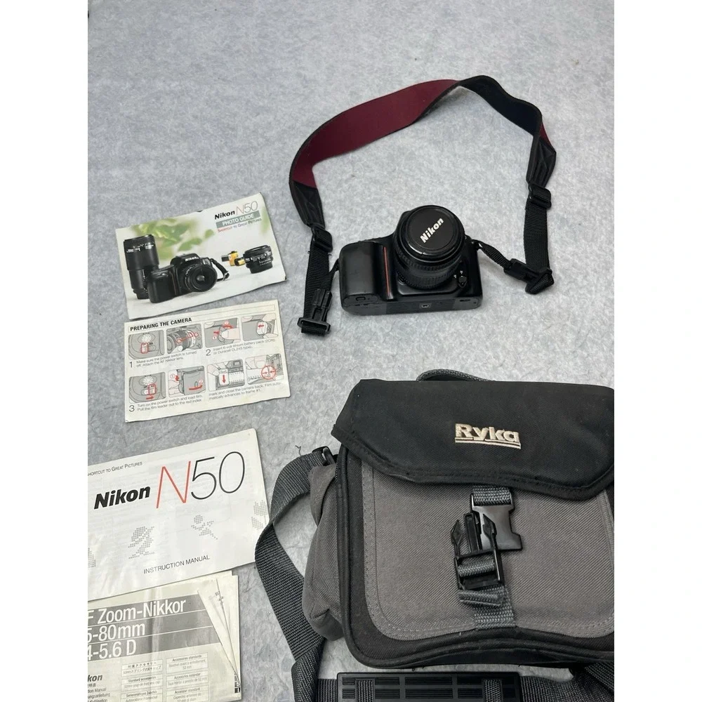 Nikon N50 Camera 35-80mm Lens With Papers Carrying‎ Case Extra Batteries  Tested